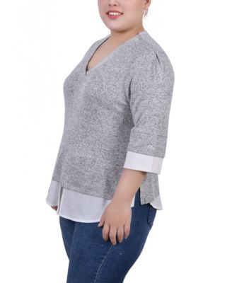Plus Size Long Sleeve 2-In 1 Top