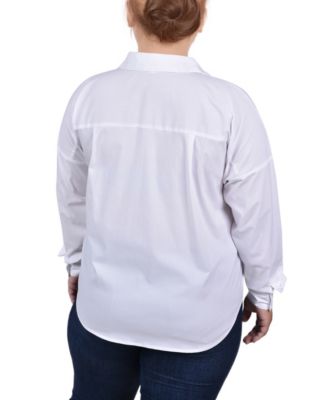 Plus Size Long Sleeve Hidden Placket Blouse with Studs