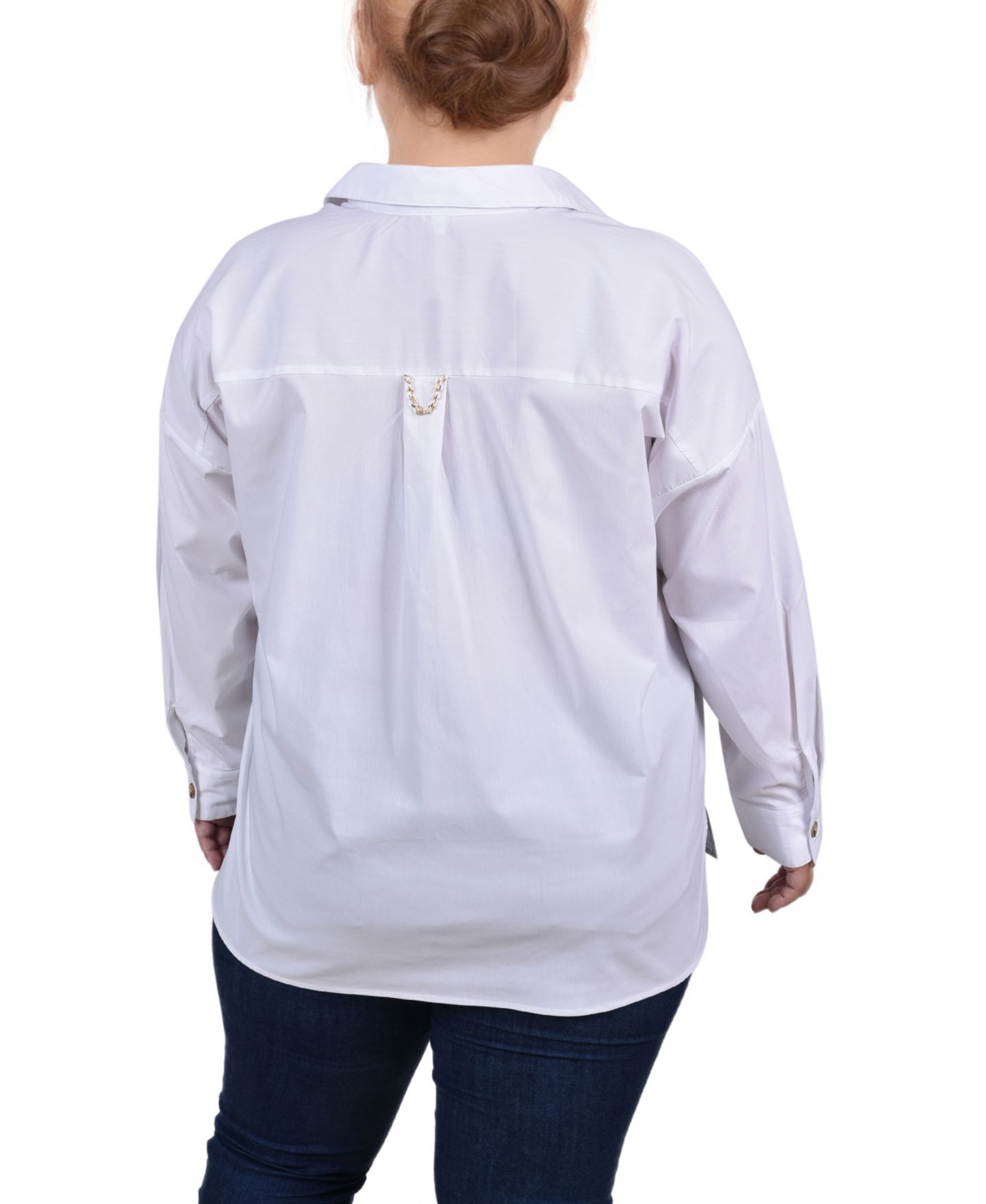 Женская блузка NY Collection Plus Size Long Sleeve with Chest Pockets, цвет: Белый — фото 2