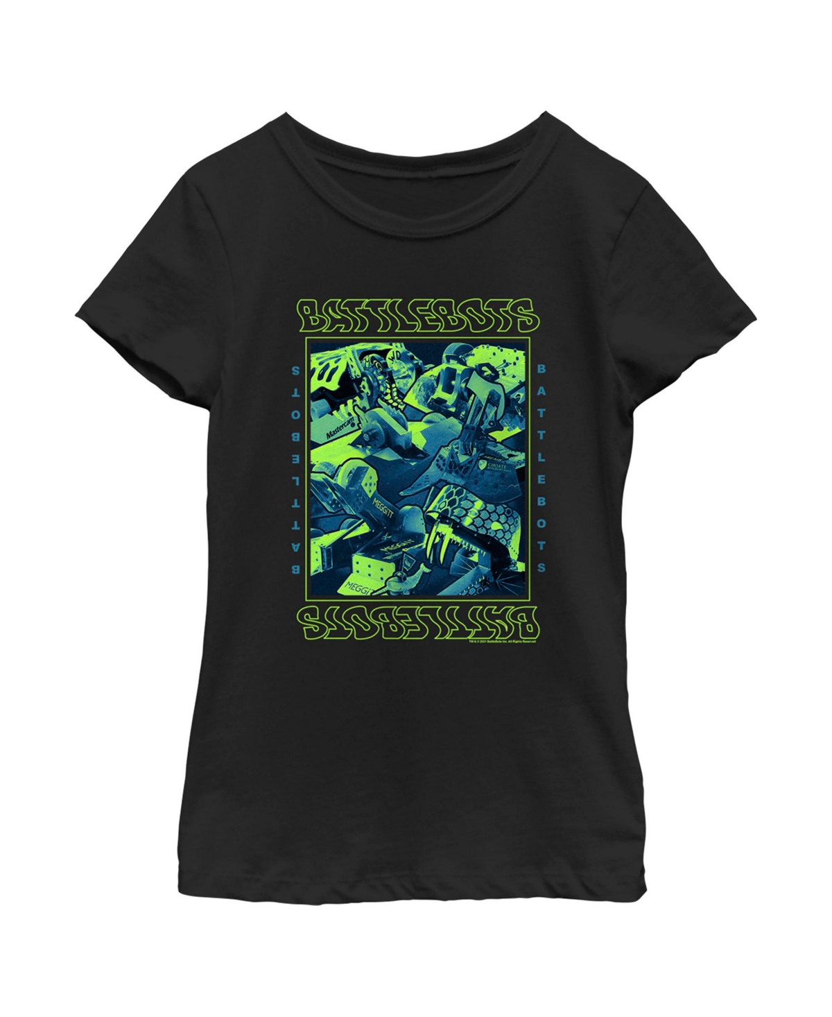 Battlebots Girl's  Retro Robot Collage Child T-shirt In Black