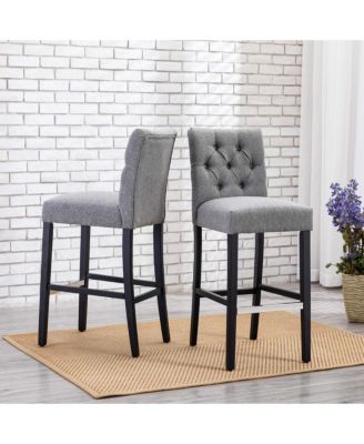 Linen Fabric Tufted Bar Stool (Set of 2)