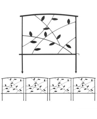 Modern Leaves and Vines 10-Foot 5-Piece Steel Decorative Garden Fence Panels - 26" W x 32" H Per Panel - Black