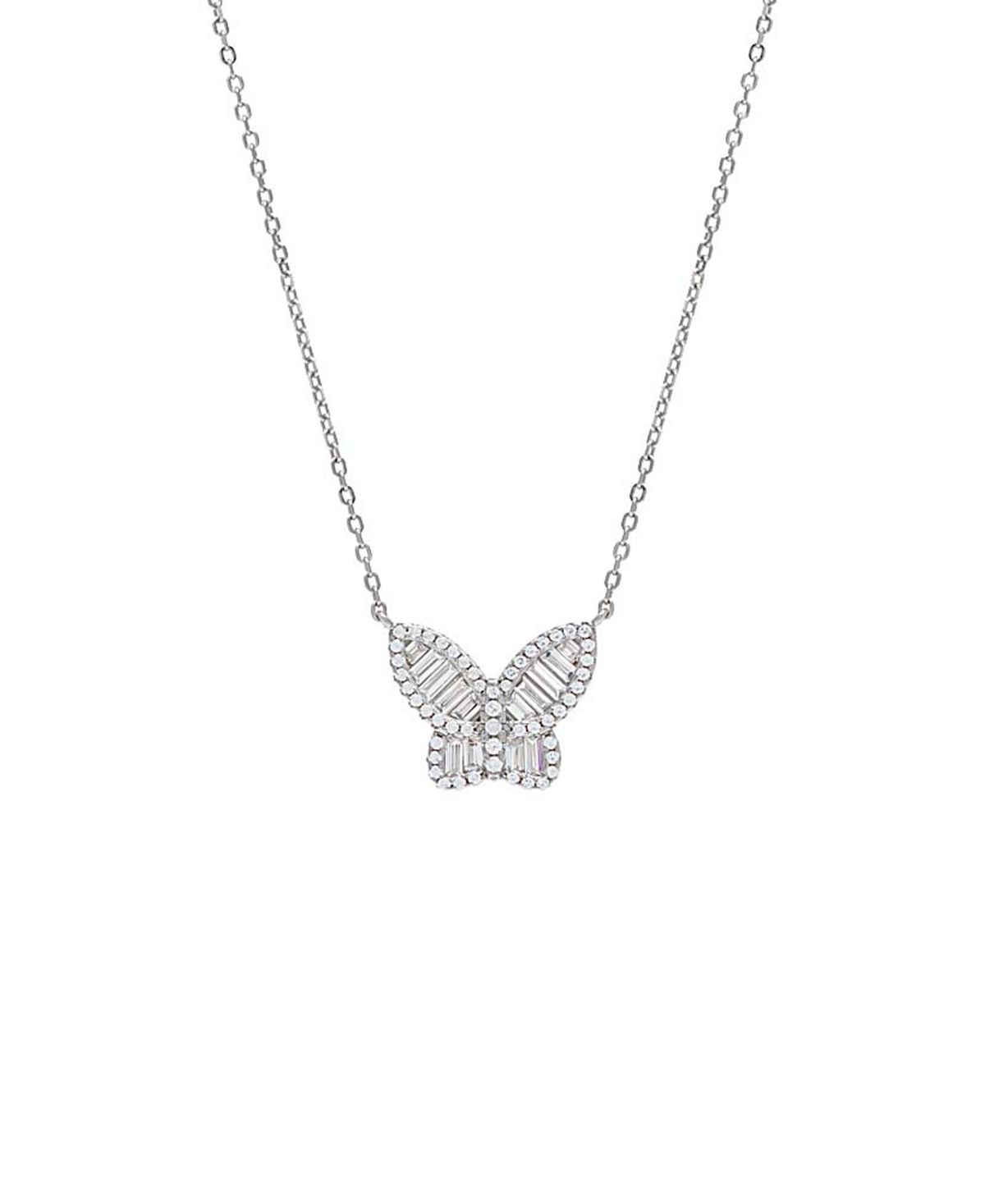 by Adina Eden Large Baguette Butterfly Necklace Pave Sterling Silver