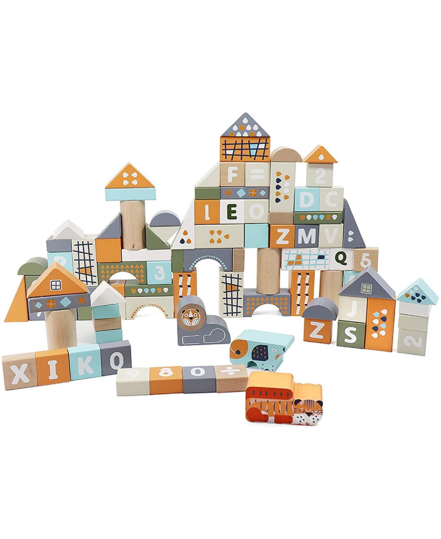 Детские конструкторы Leo & Friends Count & Spell Alphabet 101-Piece Wooden Blocks Set, Ages 1+, цвет: Разноцветный — фото 1