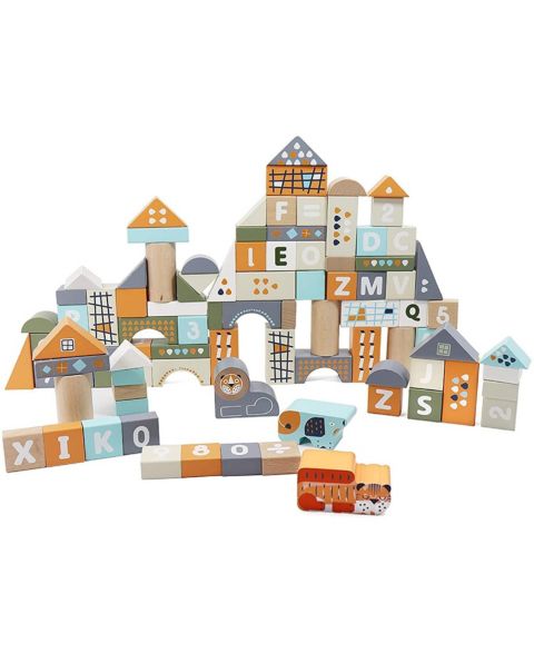 Детские конструкторы Leo & Friends Count & Spell Alphabet 101-Piece Wooden Blocks Set, Ages 1+, цвет: Разноцветный