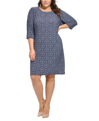 Tommy Hilfiger - Plus Size Mini Daisy Chain 3/4-Sleeve Shift Dress