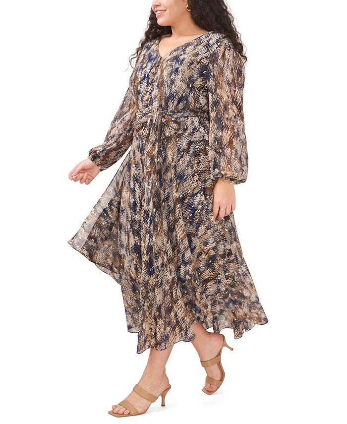 MSK Plus Size Metallic Clip Dot Printed Midi Dress & Reviews - Dresses ...