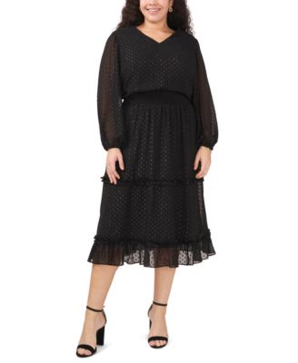 MSK - Plus Size Clip-Dot Chiffon Tiered-Hem Dress