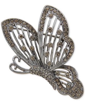 Anne Klein - Light Hematite-Tone Jet Crystal Butterfly Pin