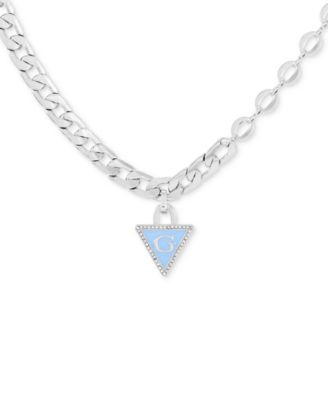 GUESS Silver-Tone Pavé Color Triangle Logo Statement Pendant