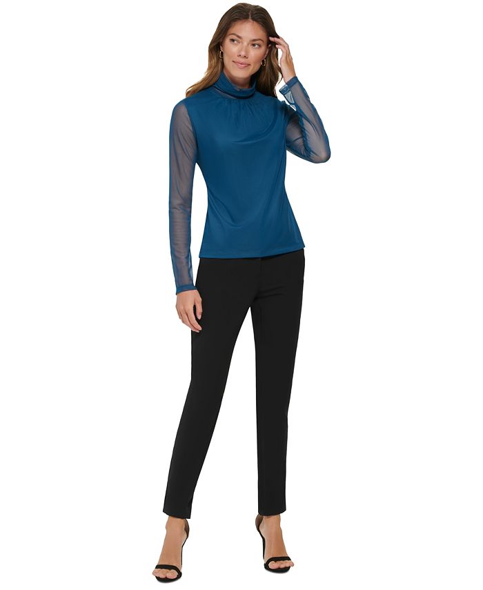Caché Silk Knit Button Cutout Turtleneck (M)
