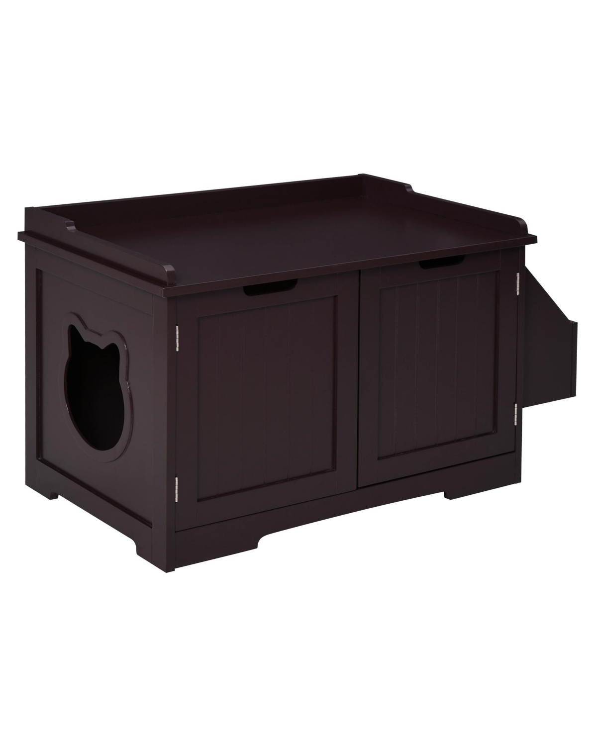 Wood Kitty Washroom Home with Tabletop and Storage Rack - Brown