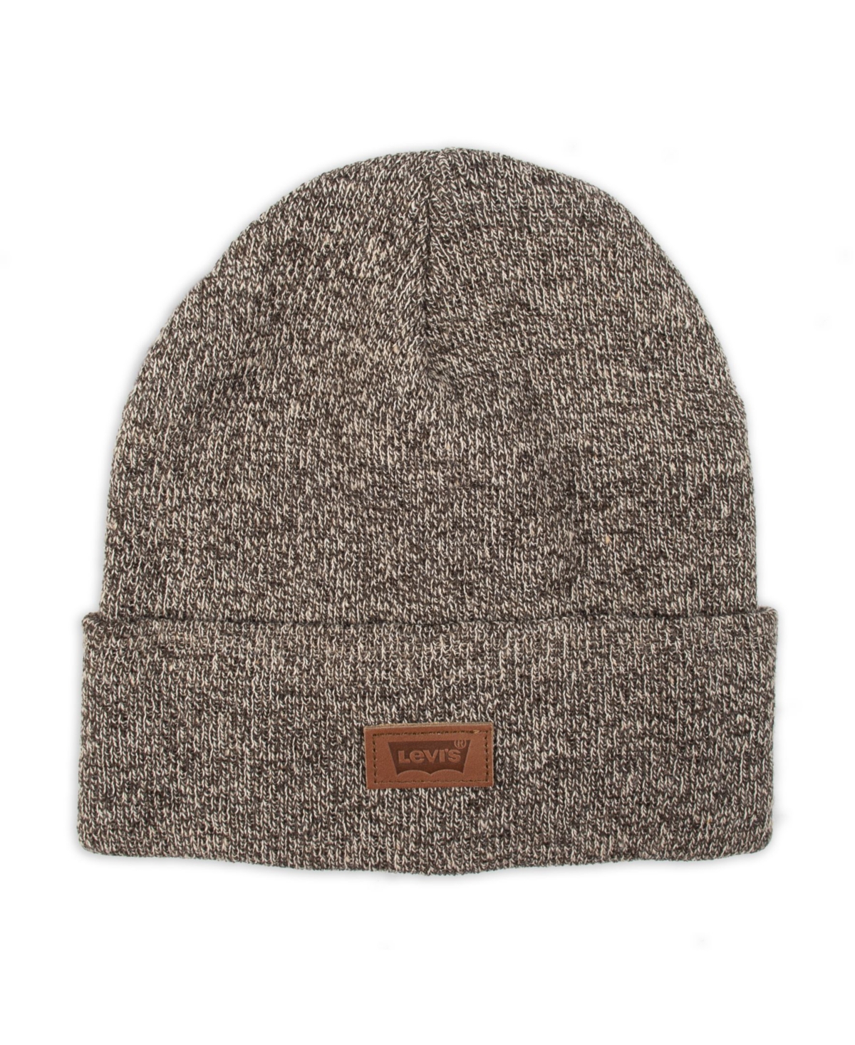 Shop Levi's All Season Comfy Leather Logo Patch Hero Beanie In Marled Brown