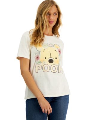 Disney - Juniors' Crew-Neck Floral Winnie-The-Pooh-Graphic T-Shirt
