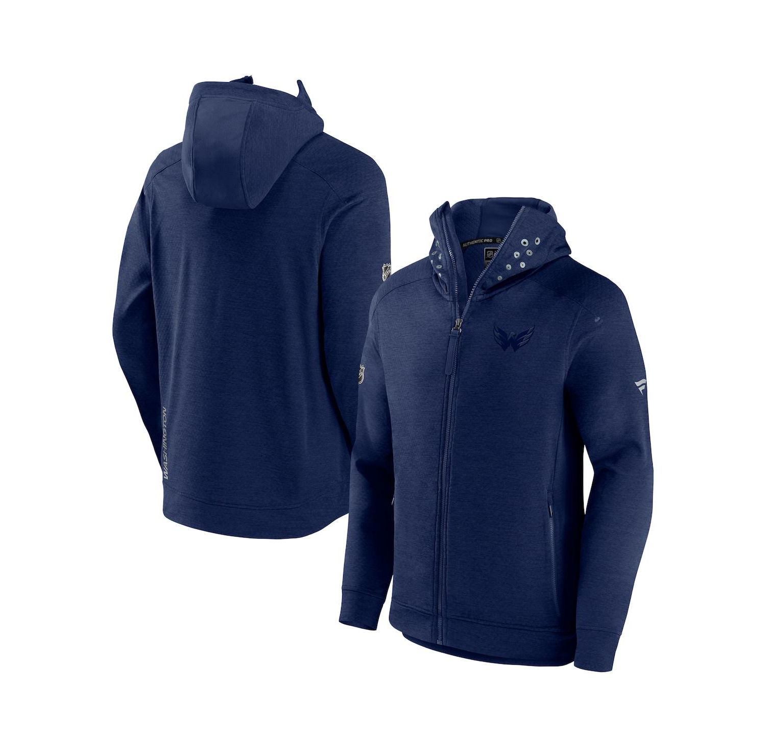 Men's Heather Navy Washington Capitals Authentic Pro Road Tech Full-Zip Hoodie Jacket