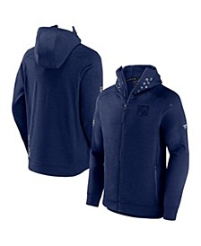 Men's Branded Heather Navy New York Rangers Authentic Pro Road Tech Full-Zip Hoodie Jacket