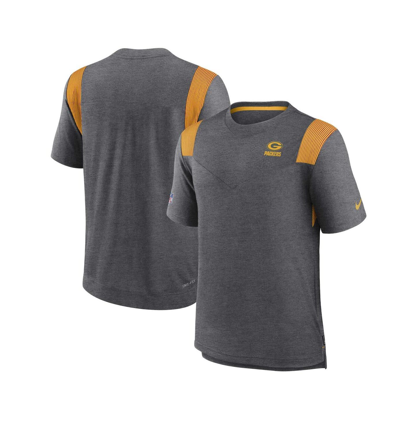 Мужская футболка Nike Heather Charcoal Green Bay Packers Sideline Tonal Logo Performance Player — фото 1