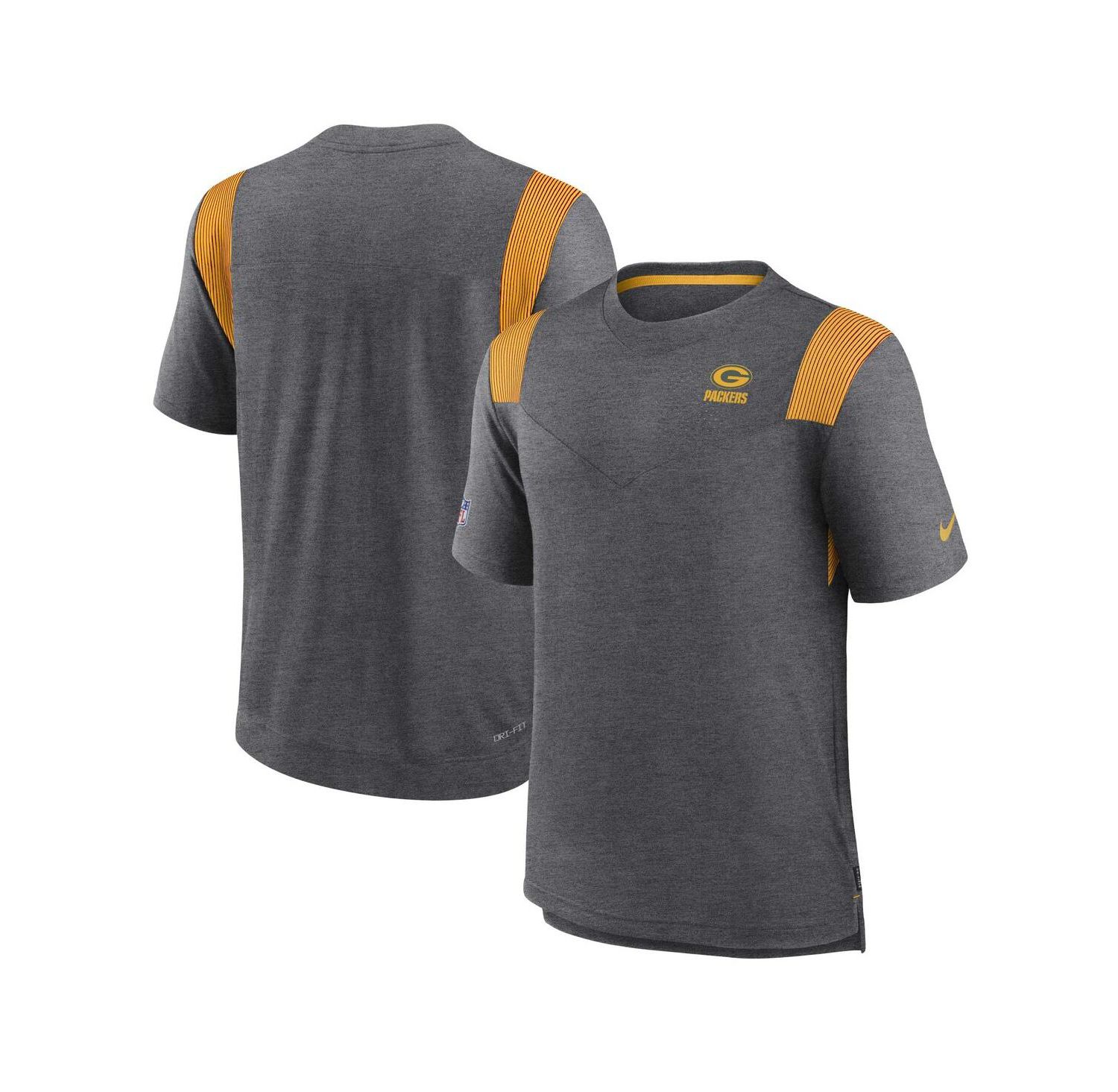 Men's Heather Charcoal Green Bay Packers Sideline Tonal Logo Performance Player T-shirt