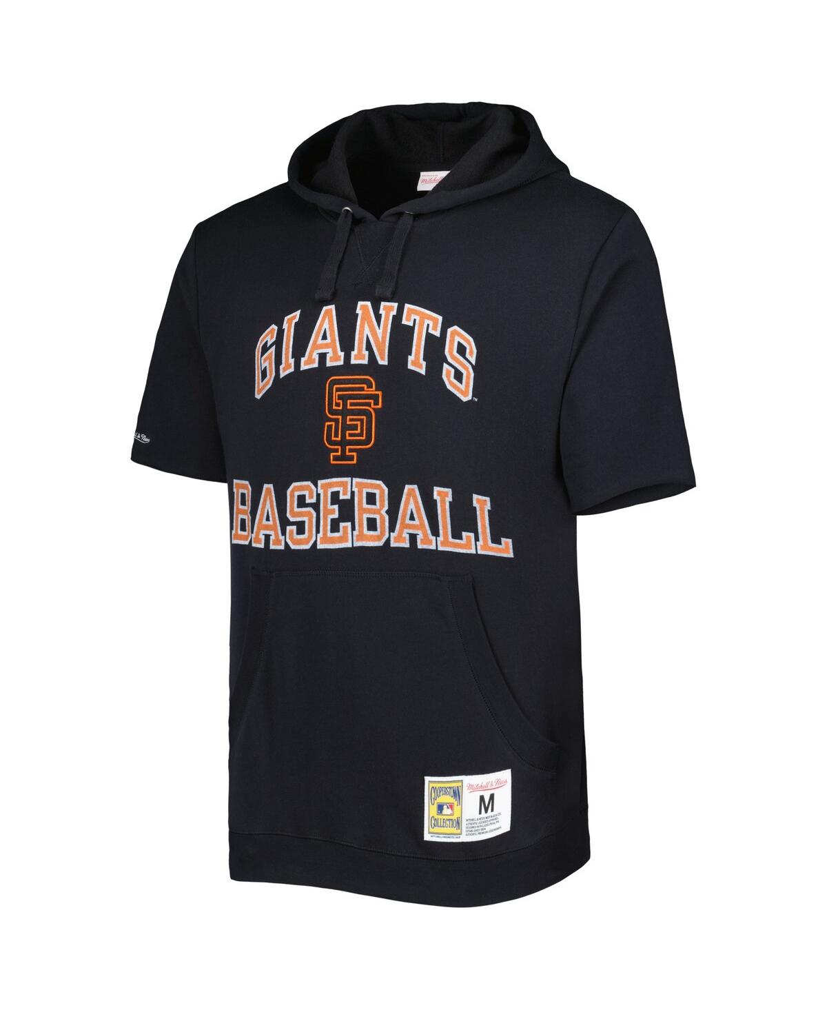 Men's Mitchell & NessSan Francisco Giants Cooperstown Collection Washed Fleece Pullover Short Sleeve Hoodie - Black