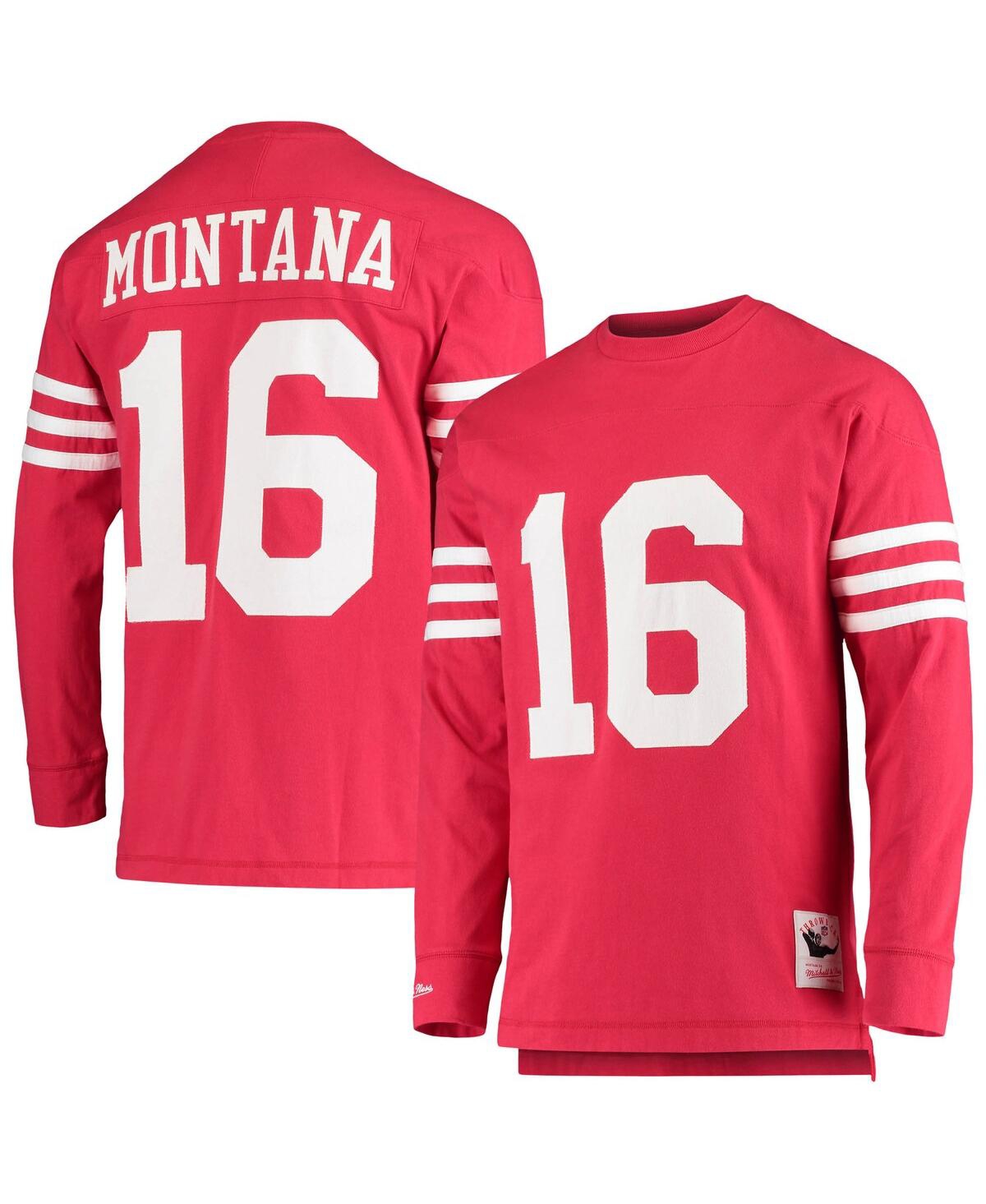 Men's Mitchell & Ness Joe MontanaSan Francisco 49ers Throwback Retired Player Name and Number Long Sleeve Top - Scarlet