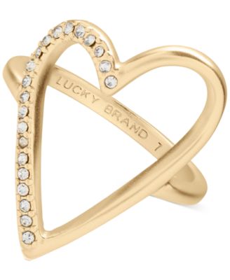 Lucky Brand - Pav&eacute; Cubic Zirconia Open Heart Statement Ring
