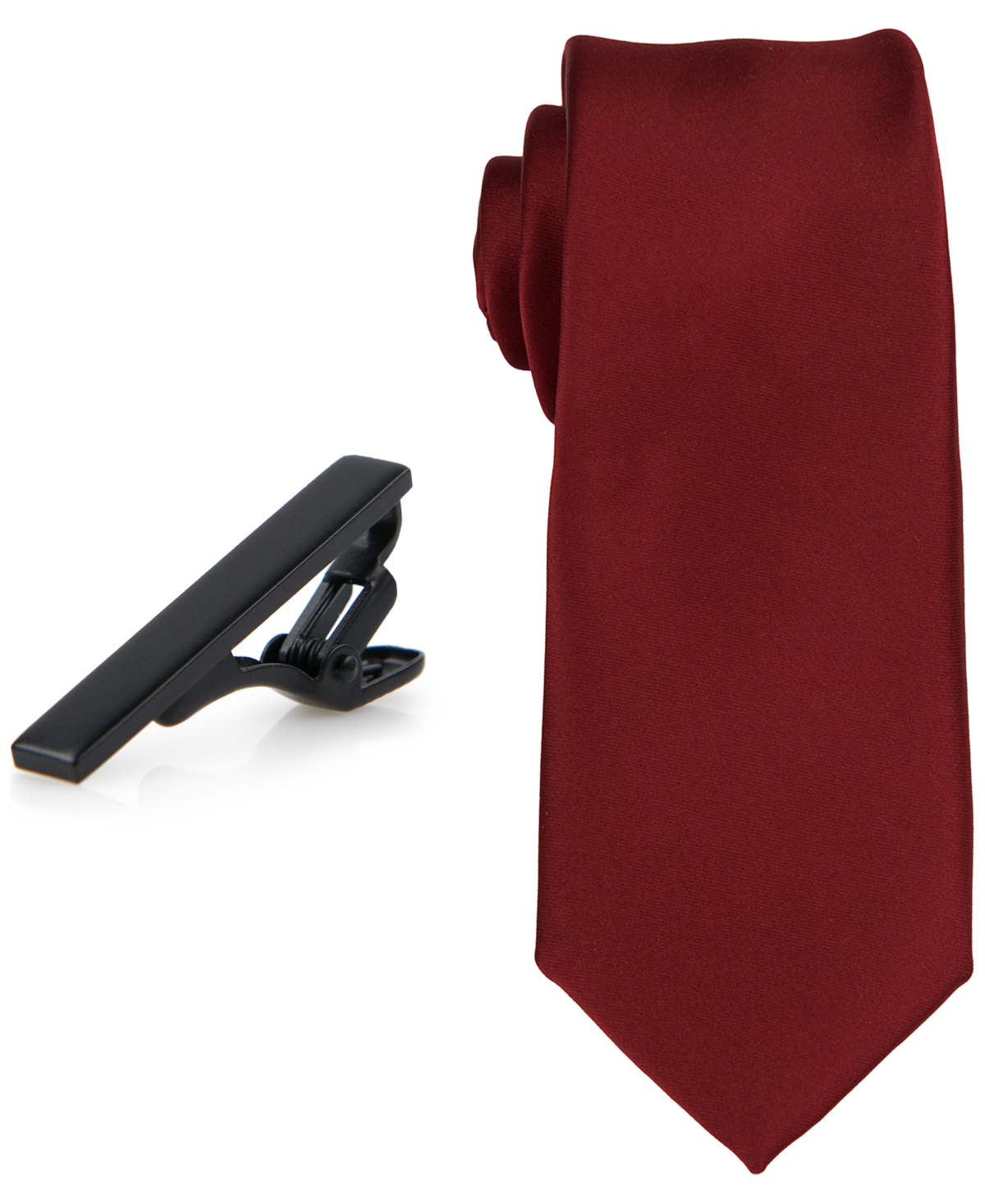 Men's Solid Tie & 1-1/2" Tie Bar Set - Red Velvet