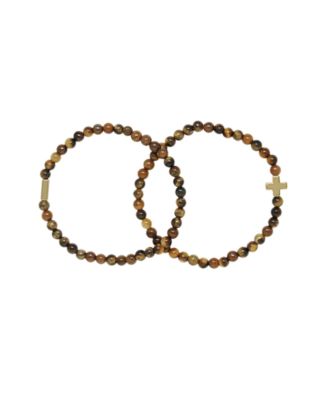 Charged Stone Beaded 2 Pieces Bracelet Set - Tiger's Eye