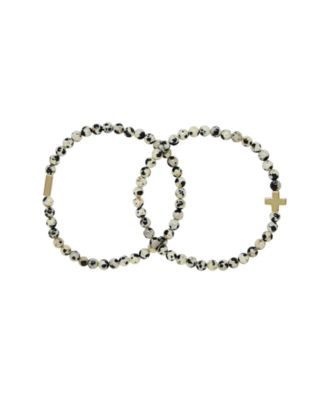 Charged Stone Beaded 2 Pieces Bracelet Set - Dalmatian Jasper