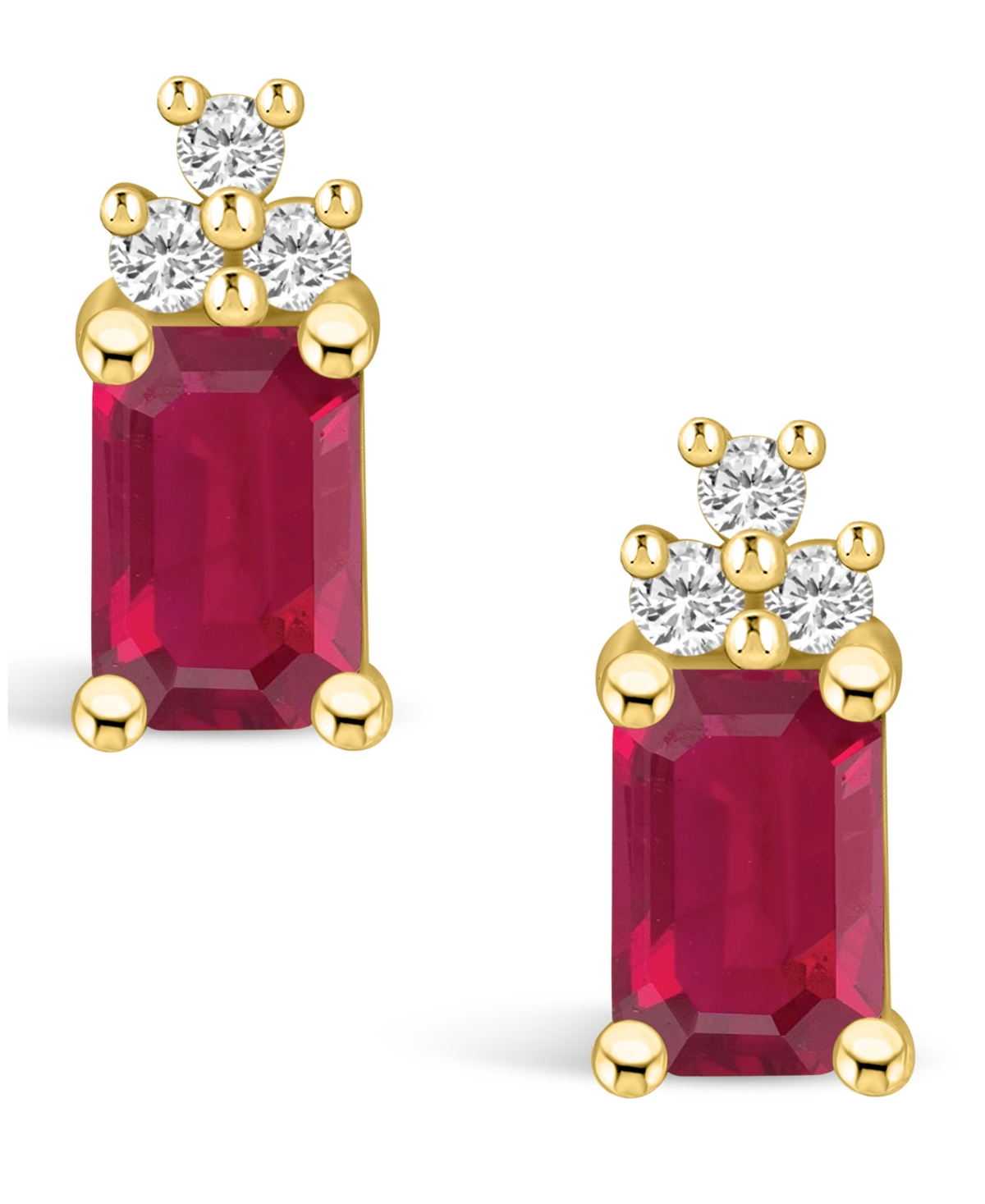 Macy's Ruby (1-3/8 Ct. t.w.) and Diamond (1/10 Ct. t.w.) Stud Earrings