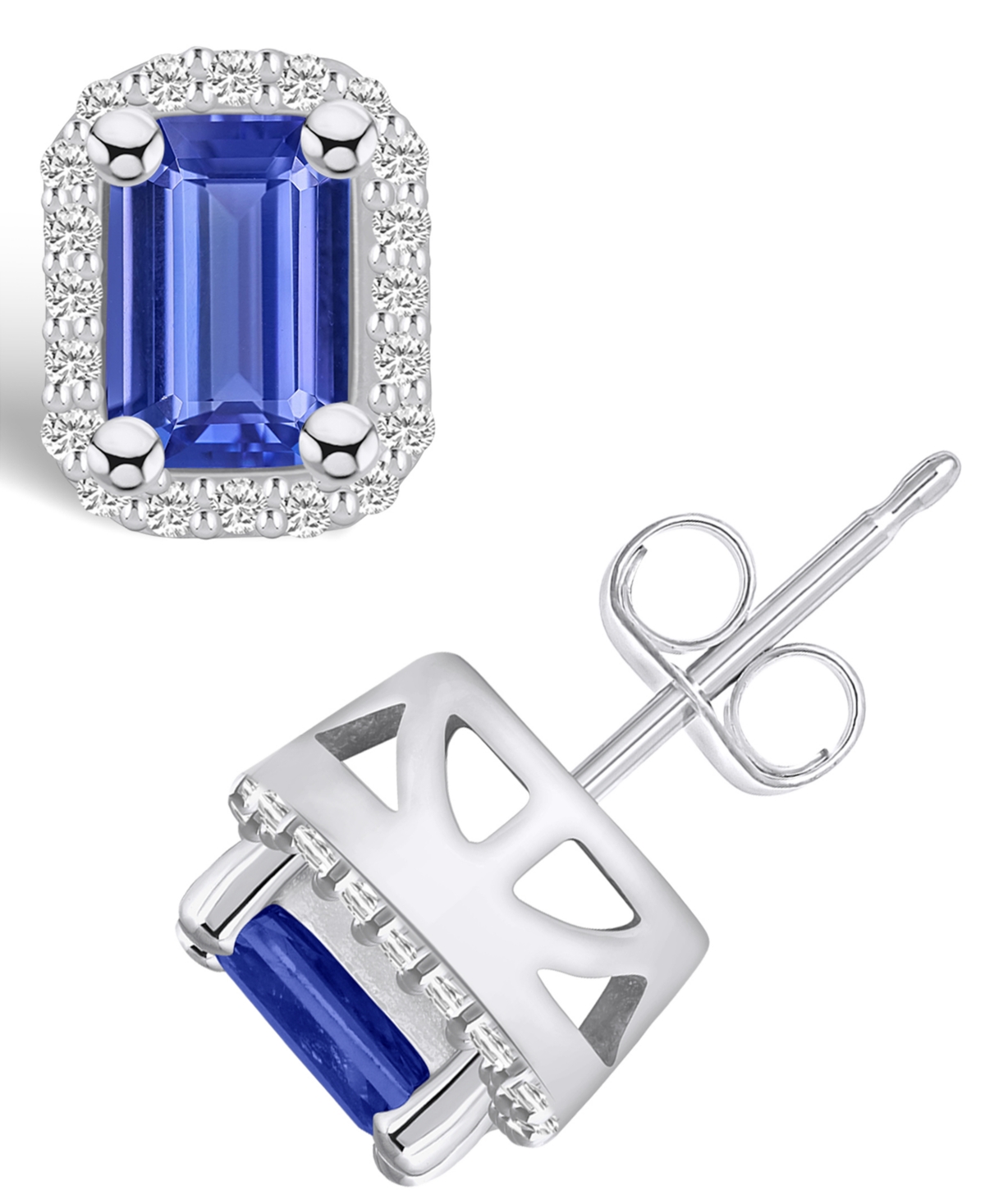Macy's Tanzanite (1-1/10 Ct. T.w.) And Diamond (1/5 Ct. T.w.) Halo Stud Earrings In White Gold