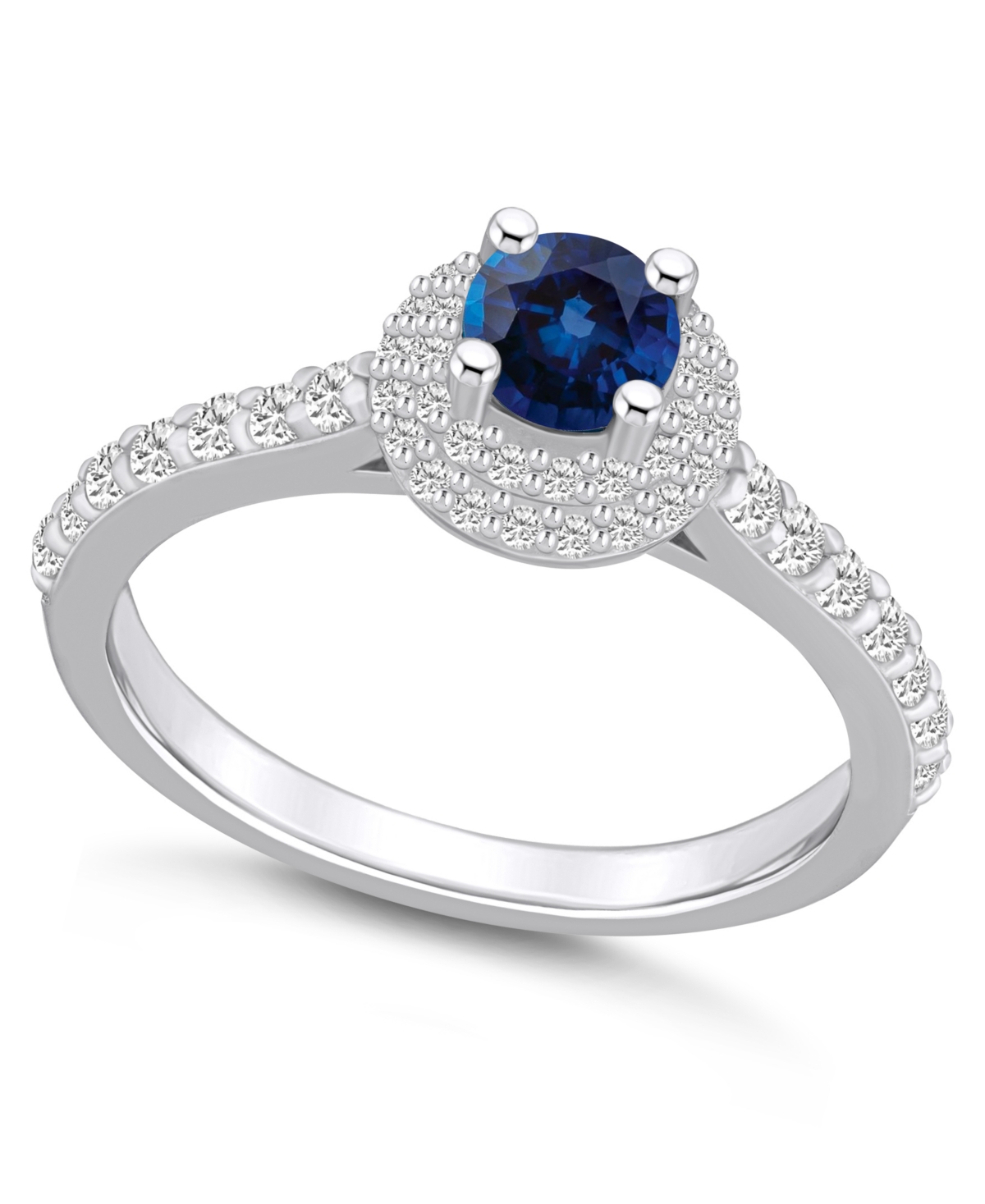 Macy's Sapphire (5/8 Ct. T.w.) And Diamond (1/2 Ct. T.w.) Halo Ring In White Gold