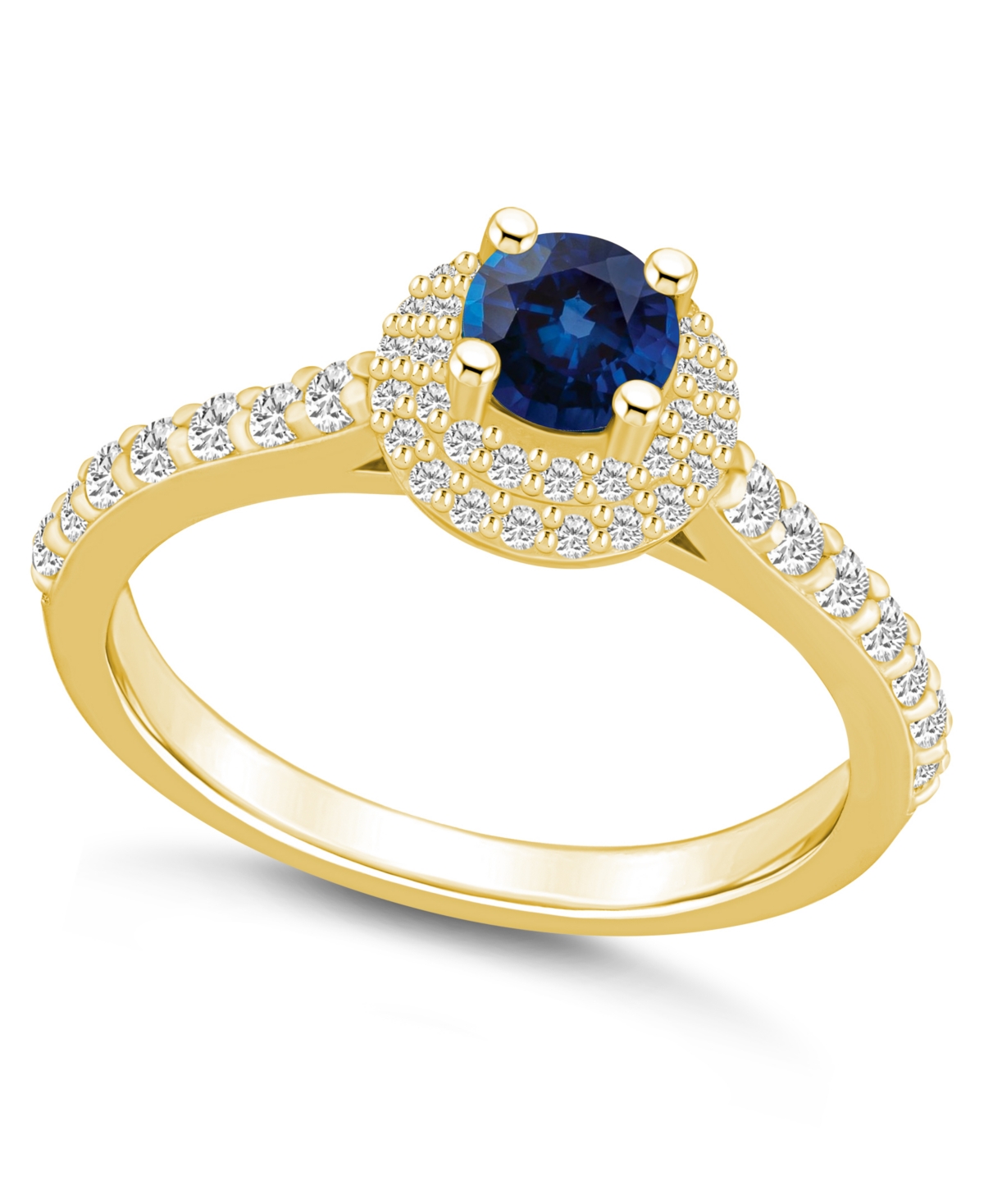Macy's Sapphire (5/8 Ct. T.w.) And Diamond (1/2 Ct. T.w.) Halo Ring In Gold