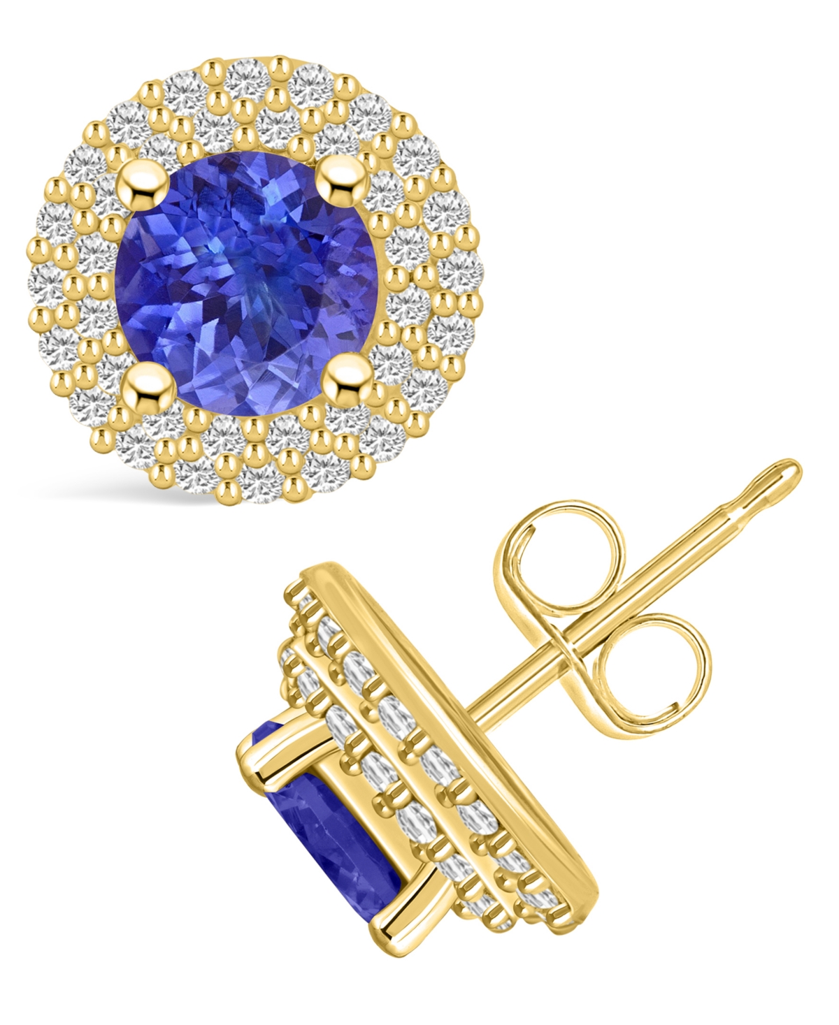 Macy's Tanzanite (1-5/8 Ct. T.w.) And Diamond (1/2 Ct. T.w.) Halo Stud Earrings In Gold