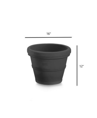 BC2616SC94 Turin Plastic Outdoor Round Planter Black 16 Inches