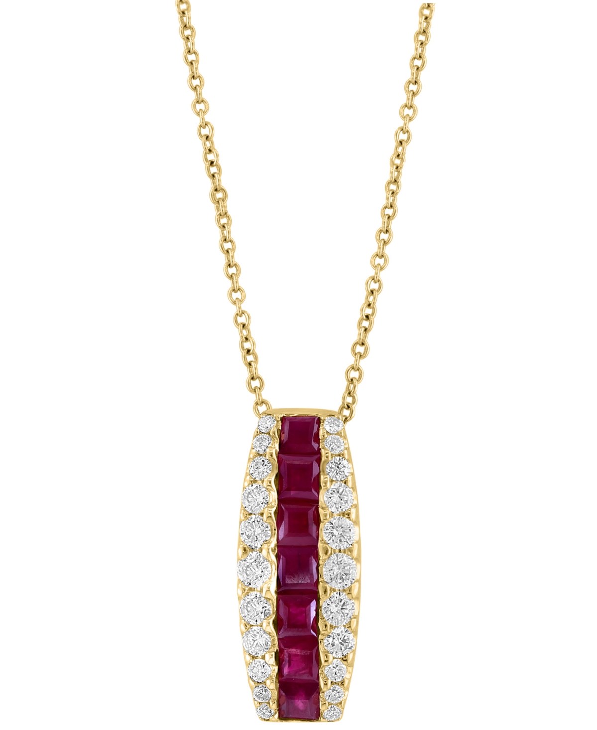Effy Collection Effy Ruby (1-1/5 Ct. T.w.) & Diamond (1/2 Ct. T.w.) Vertical 18" Pendant Necklace In 14k Gold