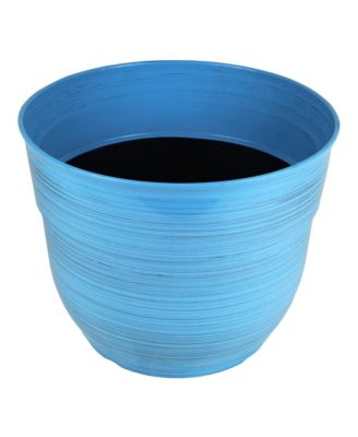 Glazed Brushed Happy Large Plastic Planter Bright Blue 15 Inch