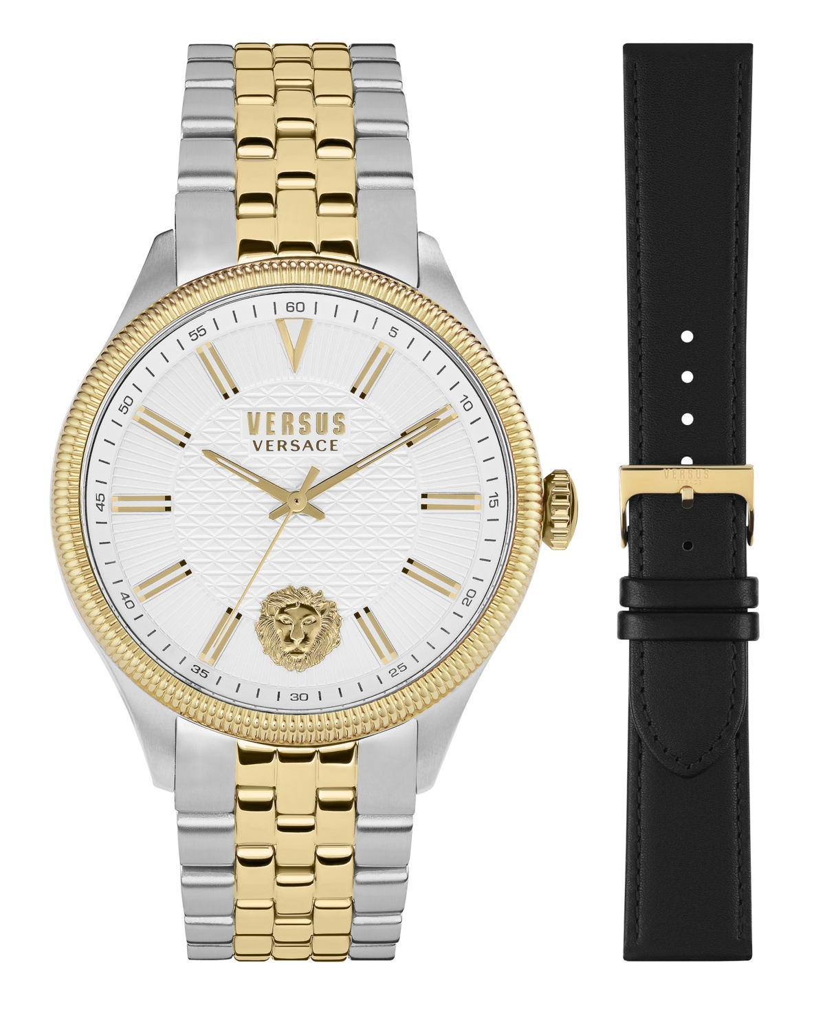 Versus Colonne Men's 3 Hand Quartz Movement And Two-tone Stainless Steel Bracelet And 1 Leather Strap Watch In White/silver/black