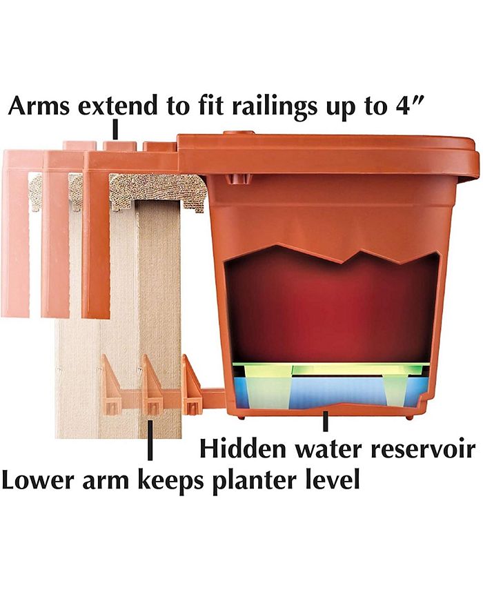 Apollo Adjustable Railing Plastic Planter Flower Pot Terra Cotta 24