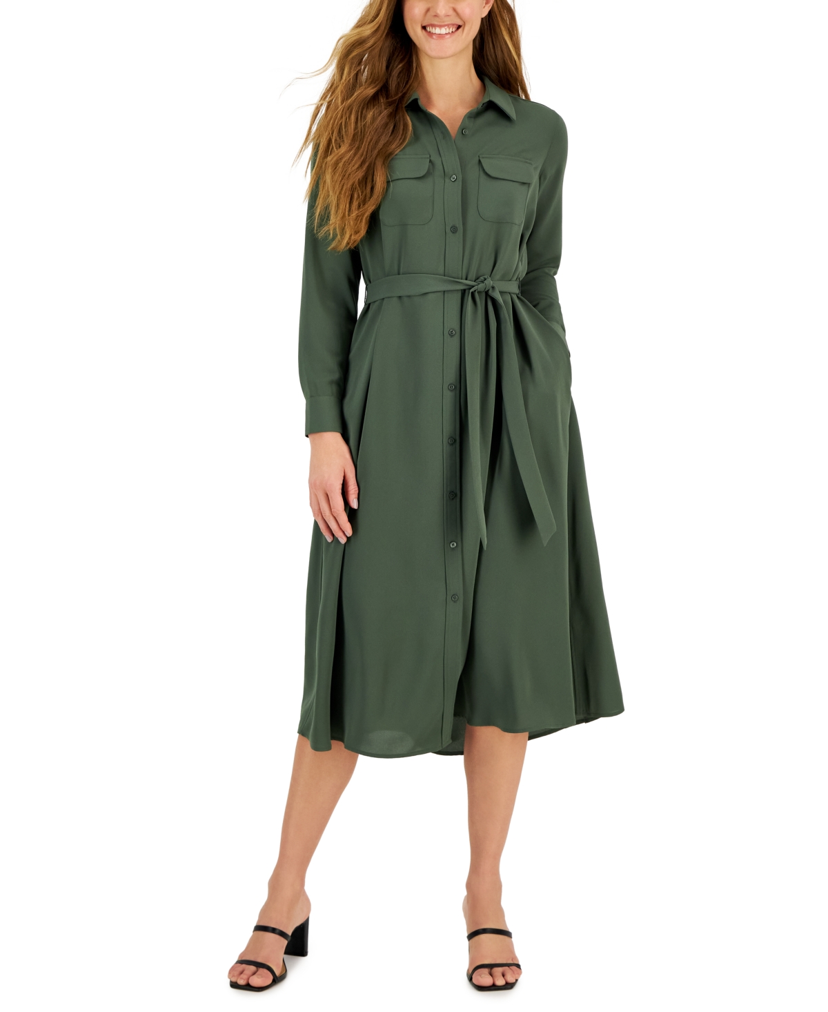 Alfani Women's Belted Shirtdress Created For Macy's In Lush Sage