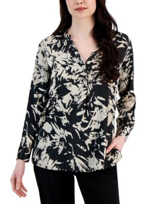 Alfani Women s Printed Half Placket Long Sleeve Satin Blouse Created for Macy s Macy s