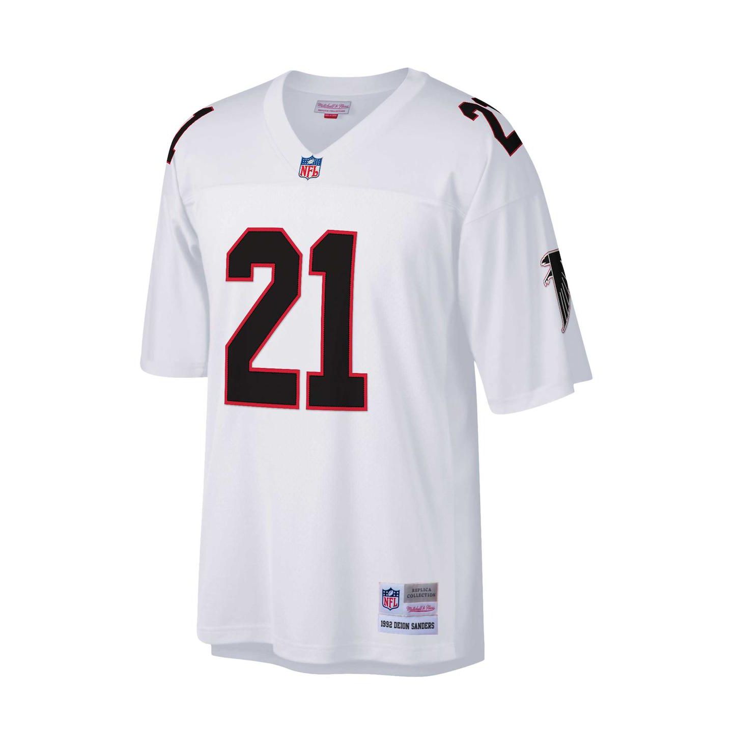 Мужской топ Mitchell & Ness Deion Sanders White Atlanta Falcons Big and Tall 1992 Retired Player Replica Jersey — фото 3