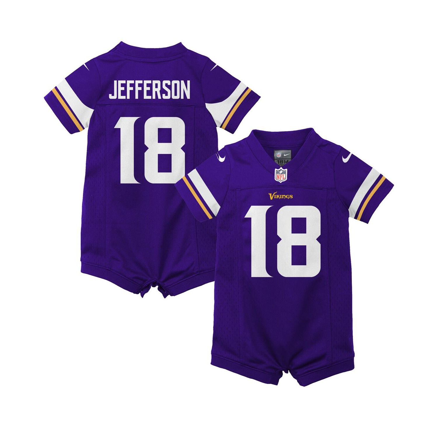 Newborn and Infant Boys and Girls Justin Jefferson Purple Minnesota Vikings Game Romper Jersey