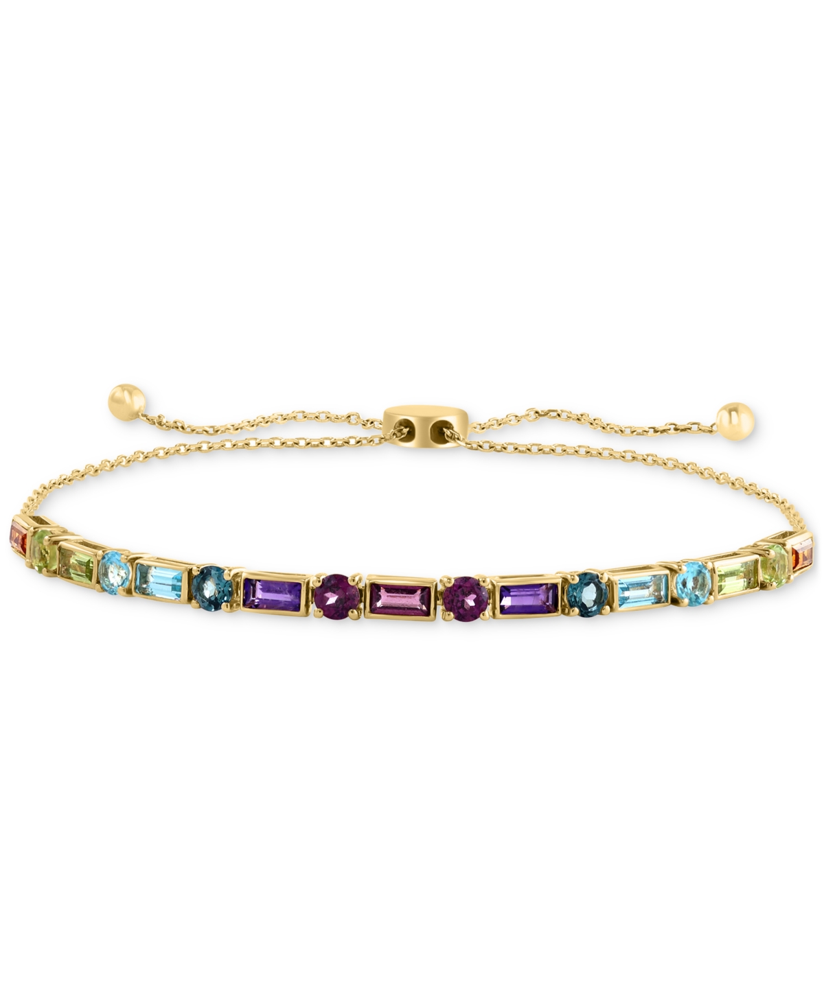 Effy Collection Effy Multi-gemstone (2-1/3 Ct. T.w.) & Diamond (1/20 Ct. T.w.) Bolo Bracelet In 14k Gold-plated Ster In Multi Gemstone