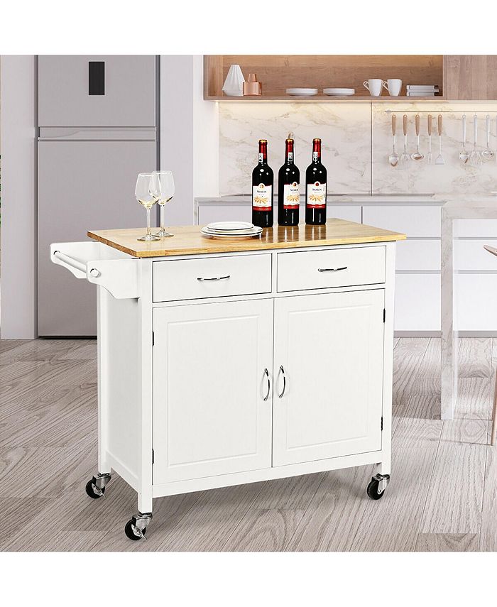 Costway Modern Rolling Kitchen Cart Island Wood Top Storage Trolley Utility New White