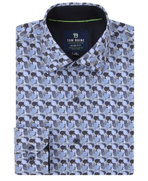 Мужская рубашка Tom Baine Slim Fit Performance Long Sleeve Button Down Dress Shirt, цвет: Синий