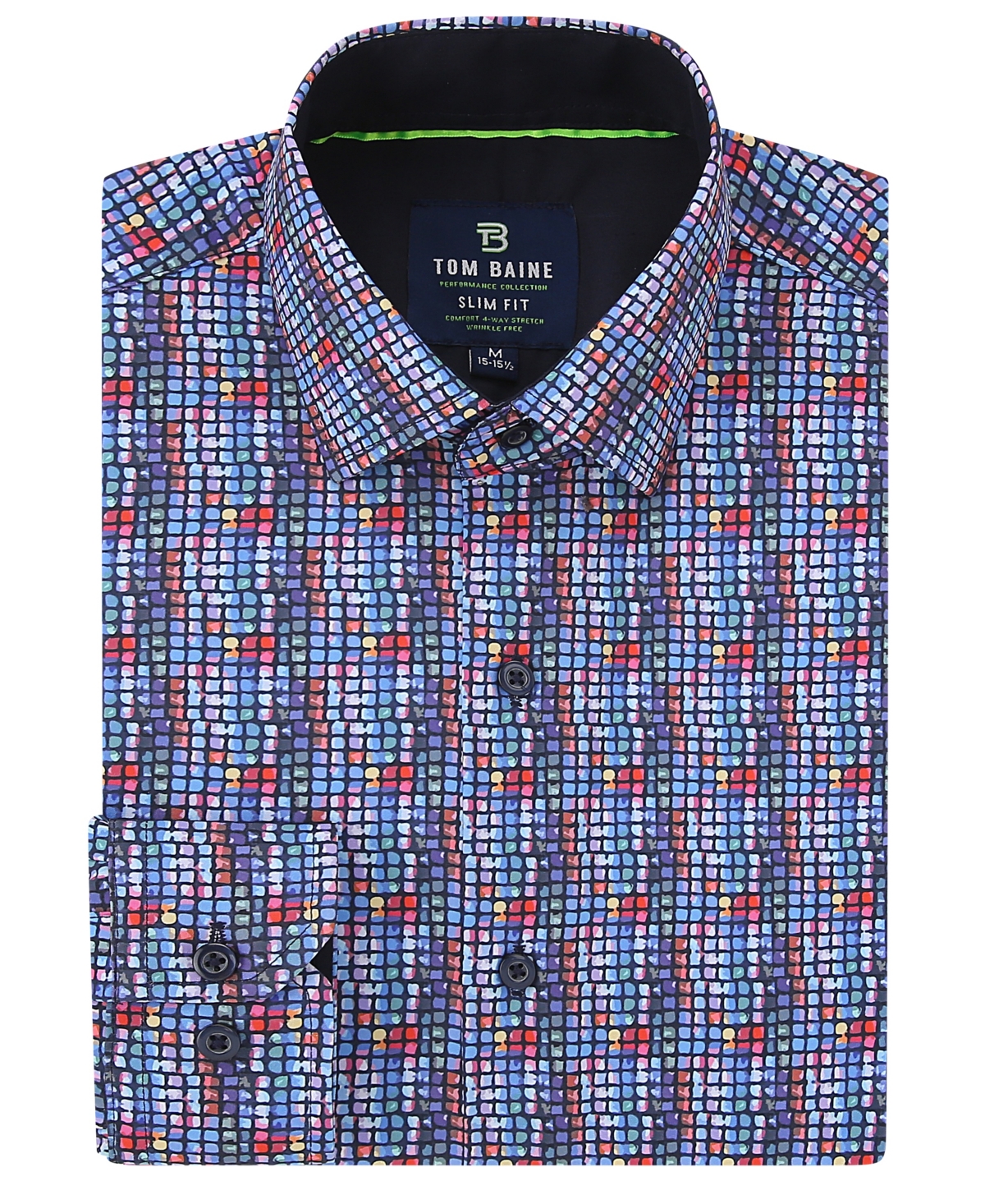 Men's Slim Fit Performance Long Sleeve Button Down Dress Shirt - Multi