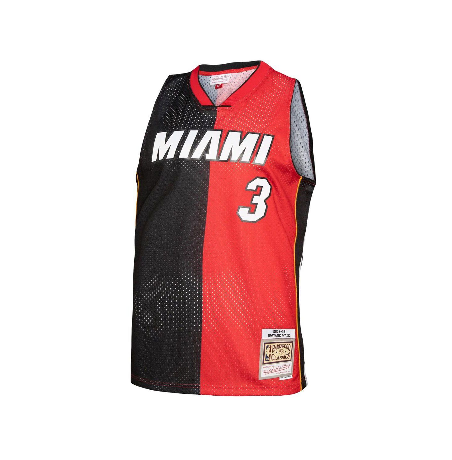 Мужской топ Mitchell & Ness Dwyane Wade Black, Red Miami Heat Big and Tall Hardwood Classics 2005-06 Split Swingman Jersey — фото 3