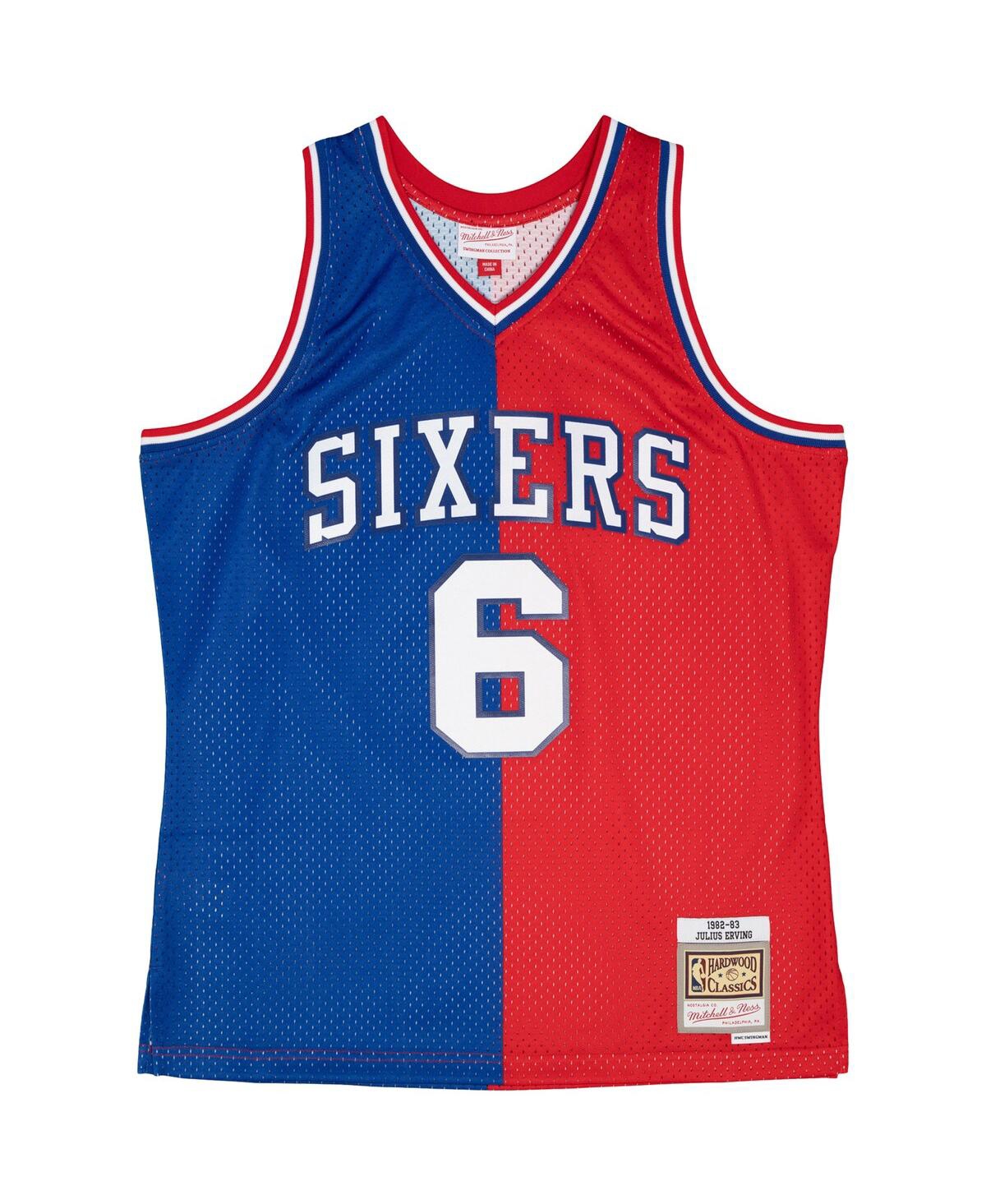 Men's Mitchell & Ness Julius Erving Red Philadelphia 76ers Hardwood Classics 1982-83 Split Swingman Jersey - Red