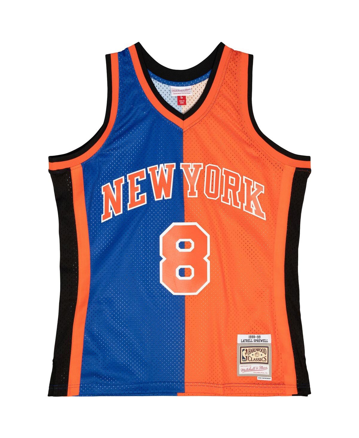Men's Mitchell & Ness Latrell Sprewell Orange New York Knicks Hardwood Classics 1998-99 Split Swingman Jersey - Orange