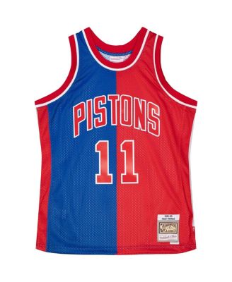 Men's Isiah Thomas Blue, Red Detroit Pistons Hardwood Classics 1988-89 Split Swingman Jersey
